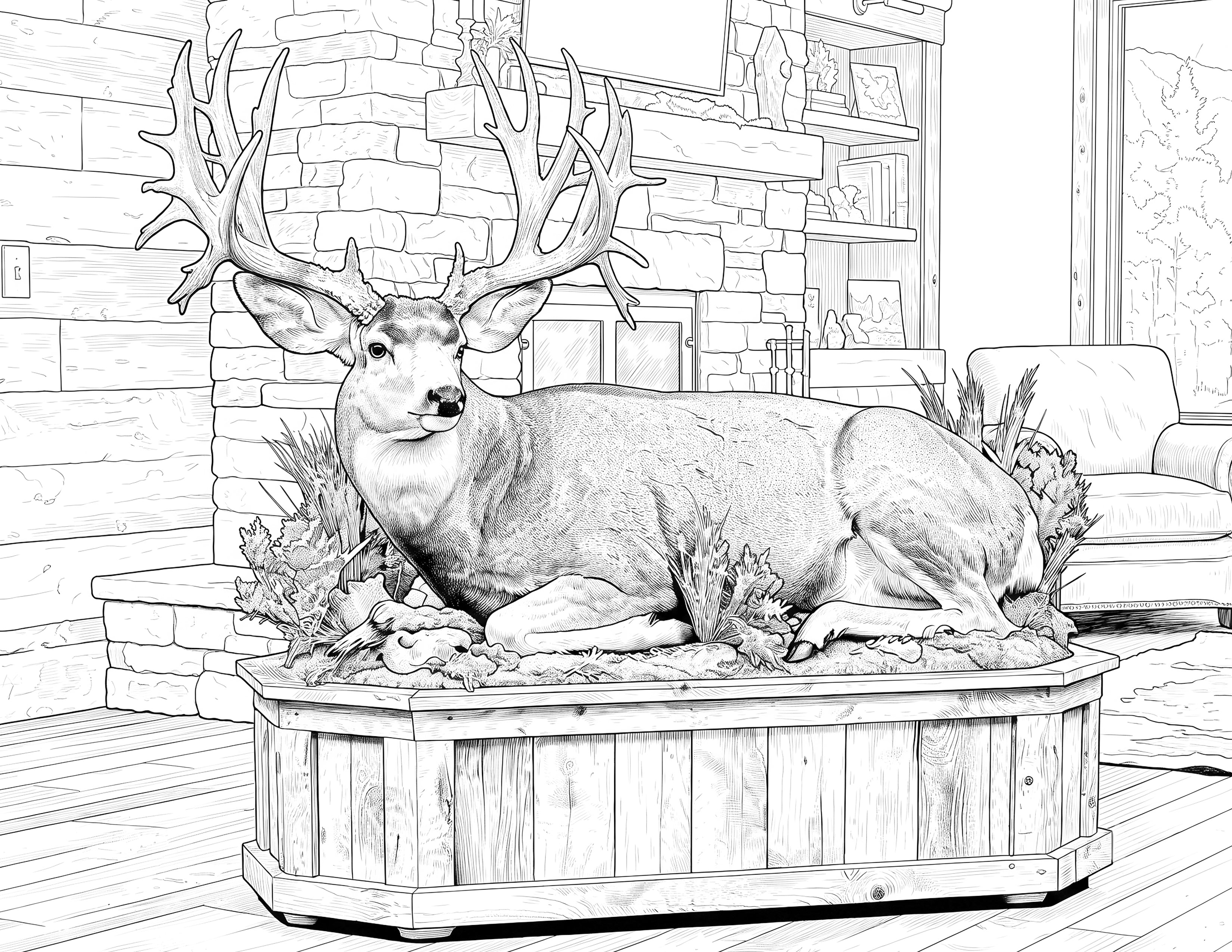 Non-Typical Mule Deer Full Body Mount Single Coloring Page Instant Digital Download