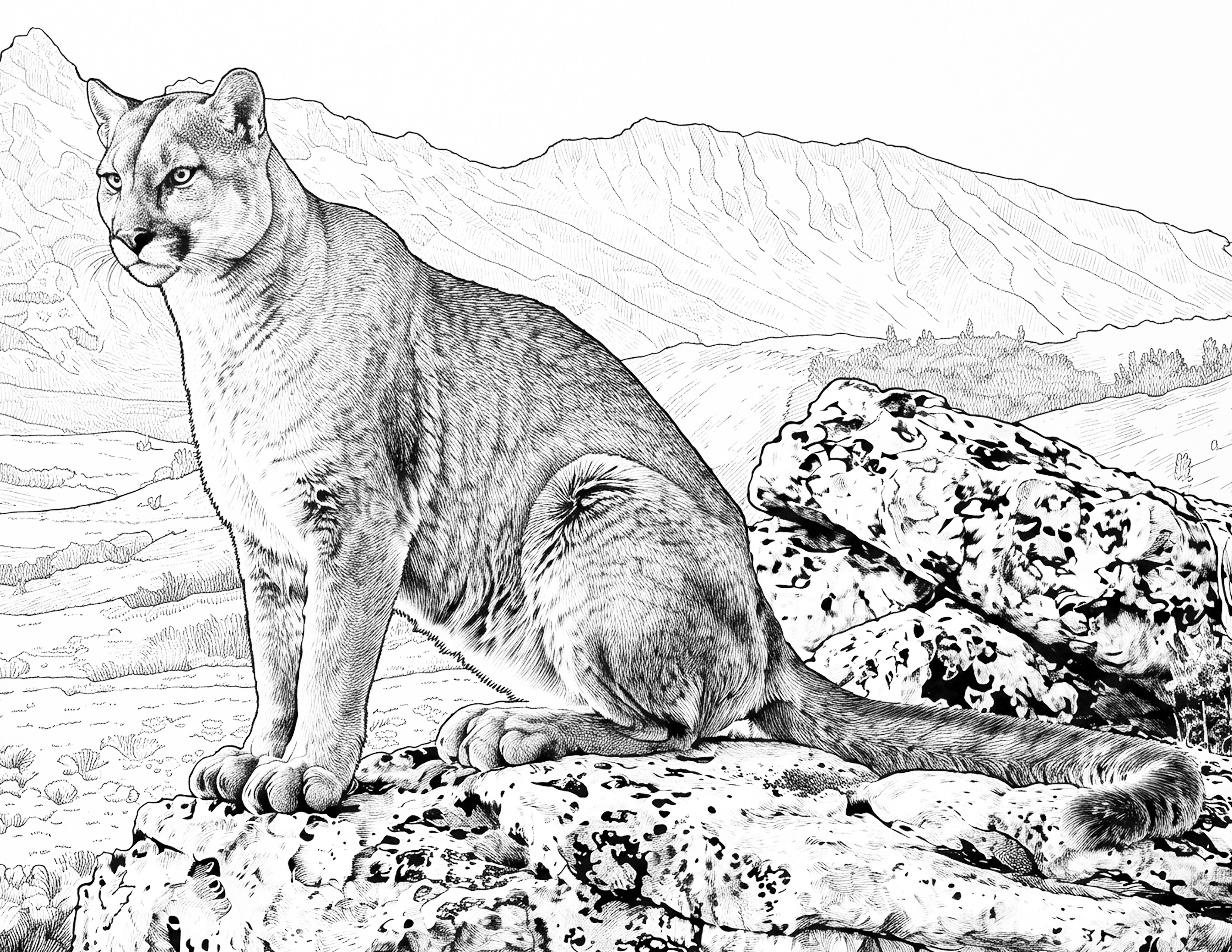 Mountain Lion Single Coloring Page Instant Digital Download