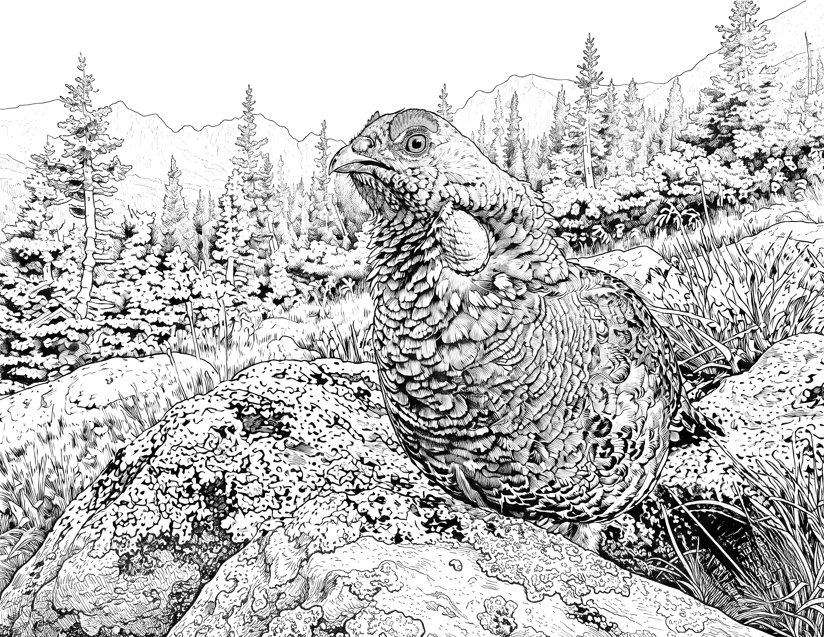 Spruce Grouse Single Coloring Page Instant Digital Download