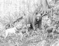 Hounds & Black Bear Single Coloring Page Instant Digital Download