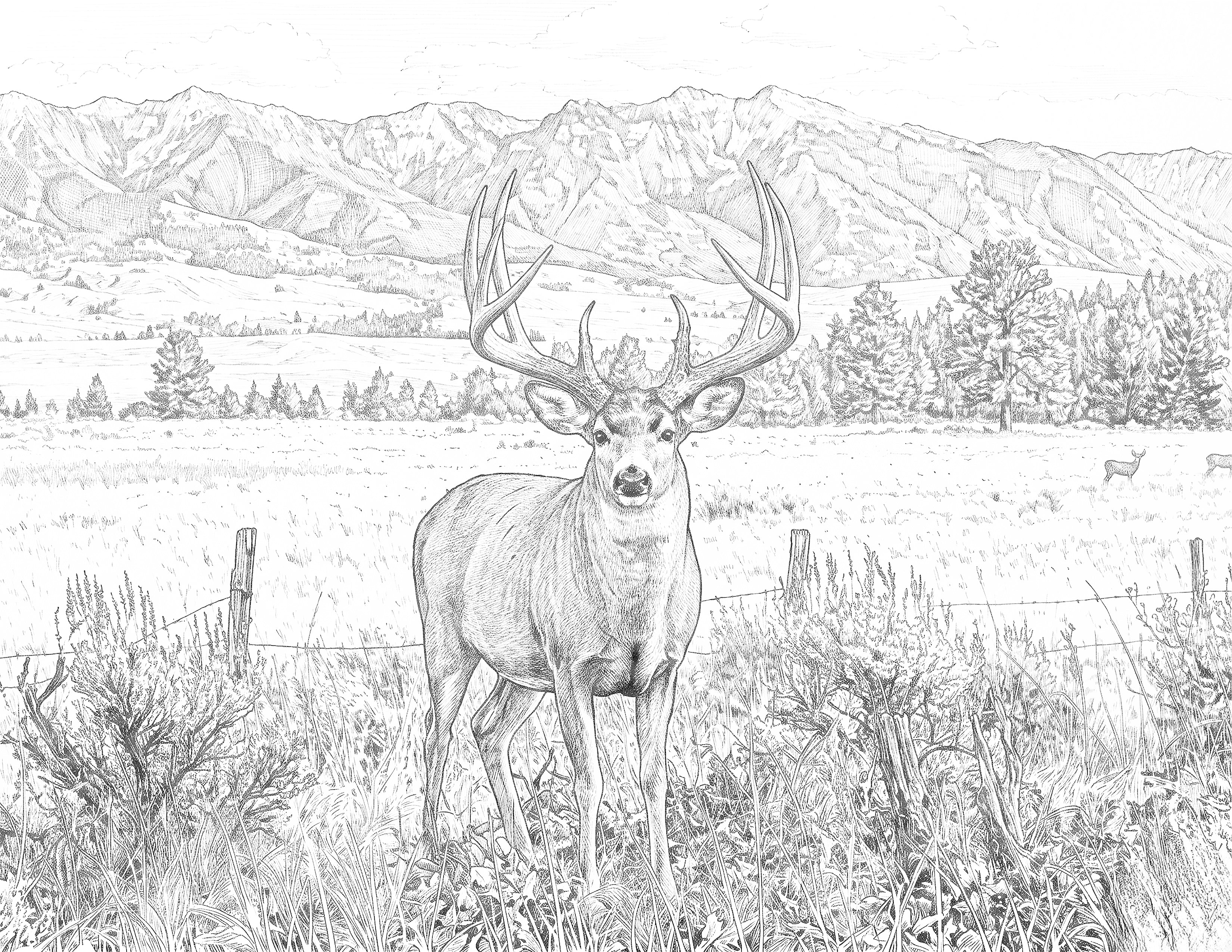 Whitetail Deer Single Coloring Page Instant Digital Download