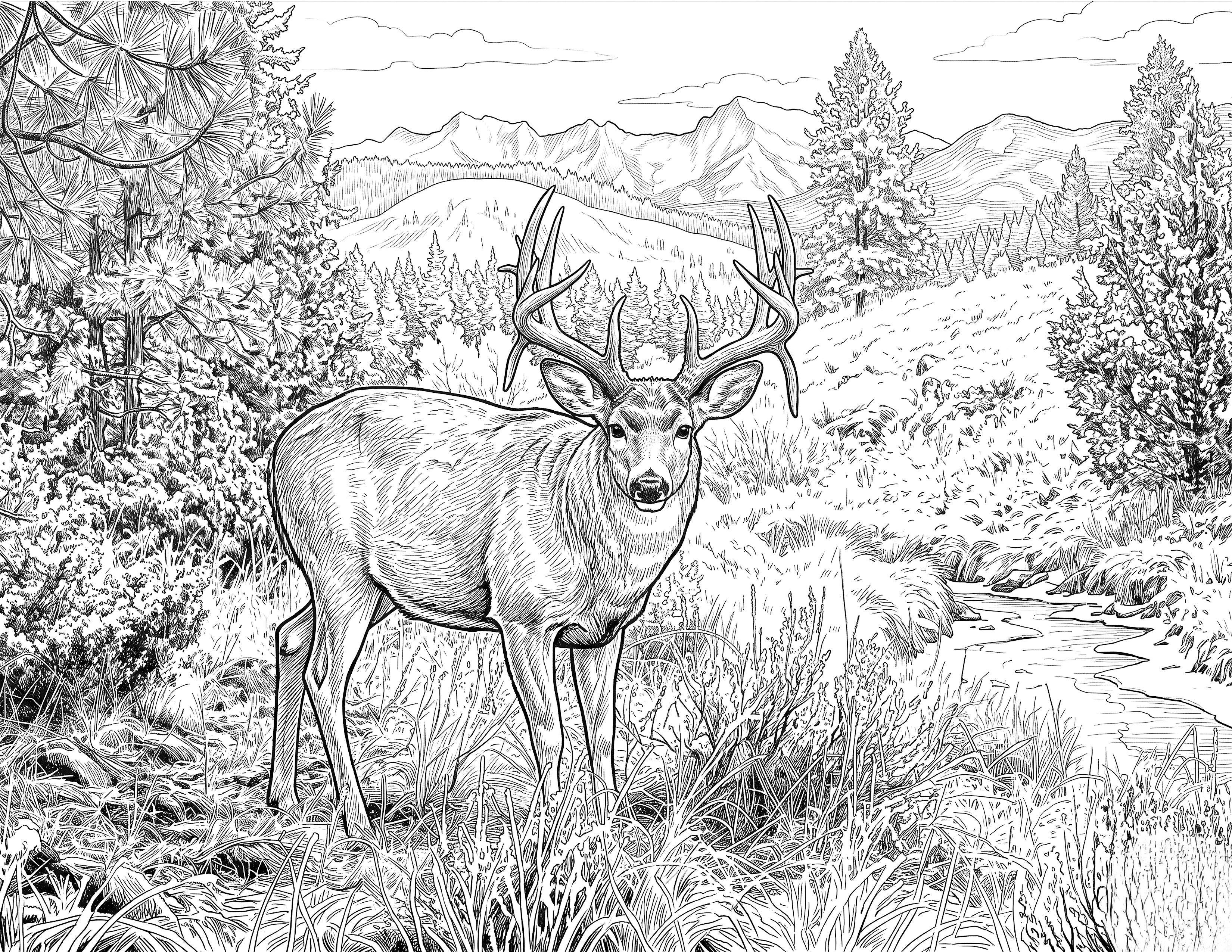 Whitetail Deer Single Coloring Page Instant Digital Download