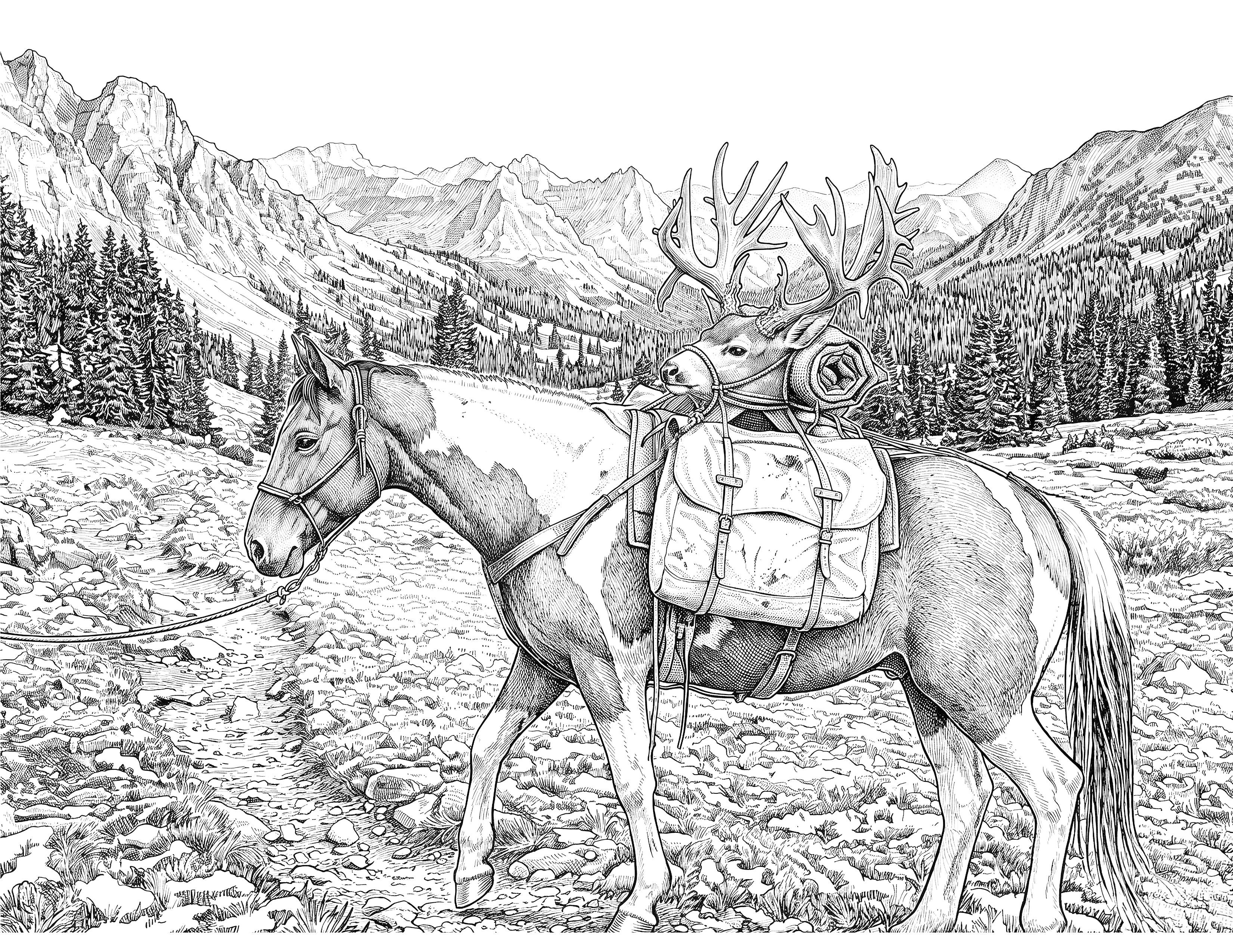 Mule Deer Packout Single Coloring Page Instant Digital Download
