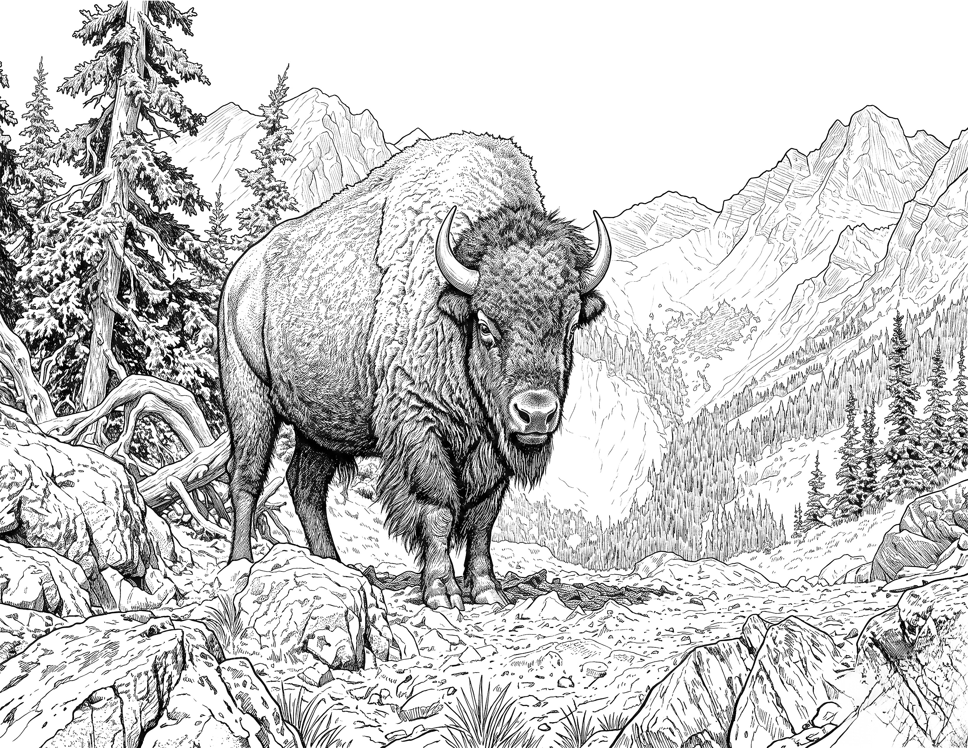 Bison Single Coloring Page Instant Digital Download