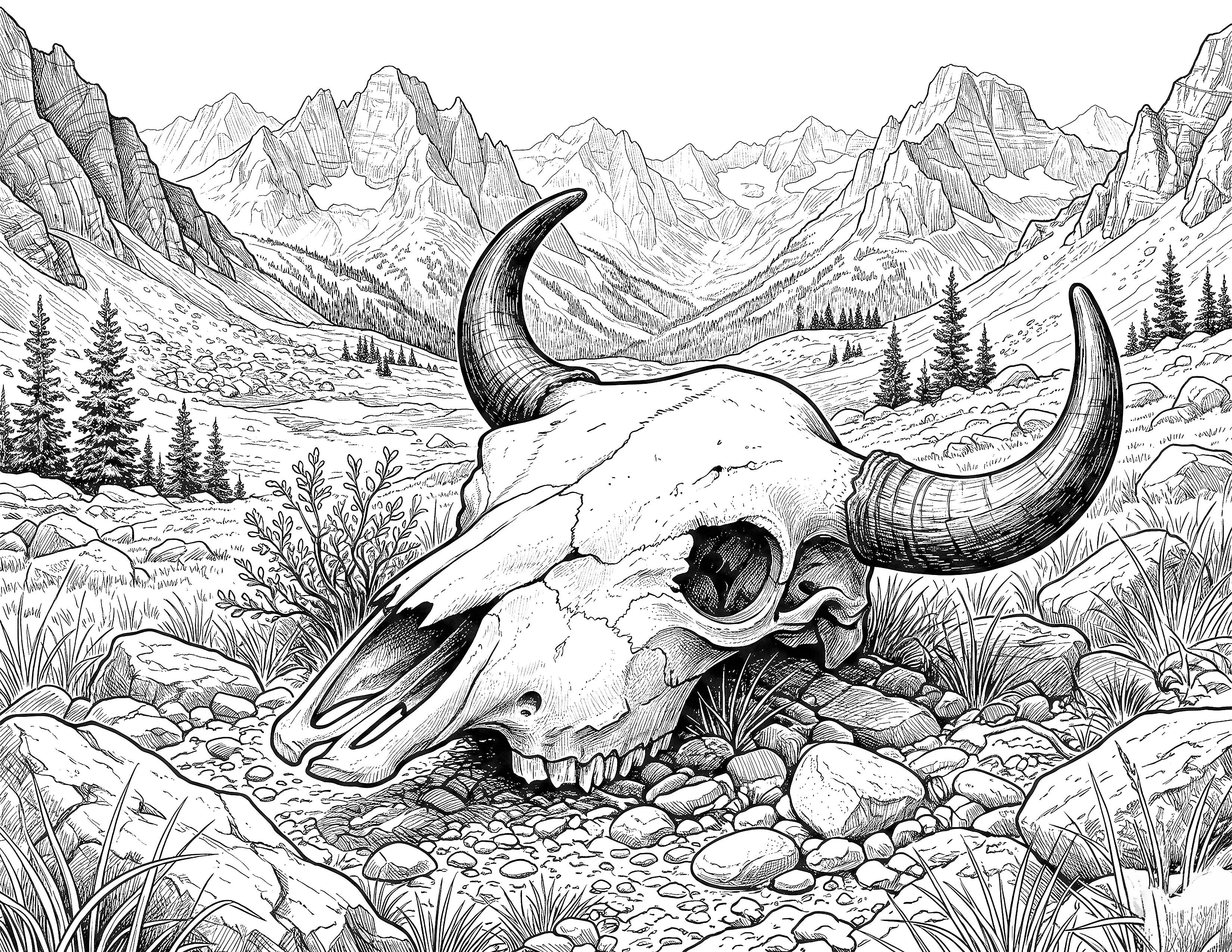 Bison Deadhead Single Coloring Page Instant Digital Download
