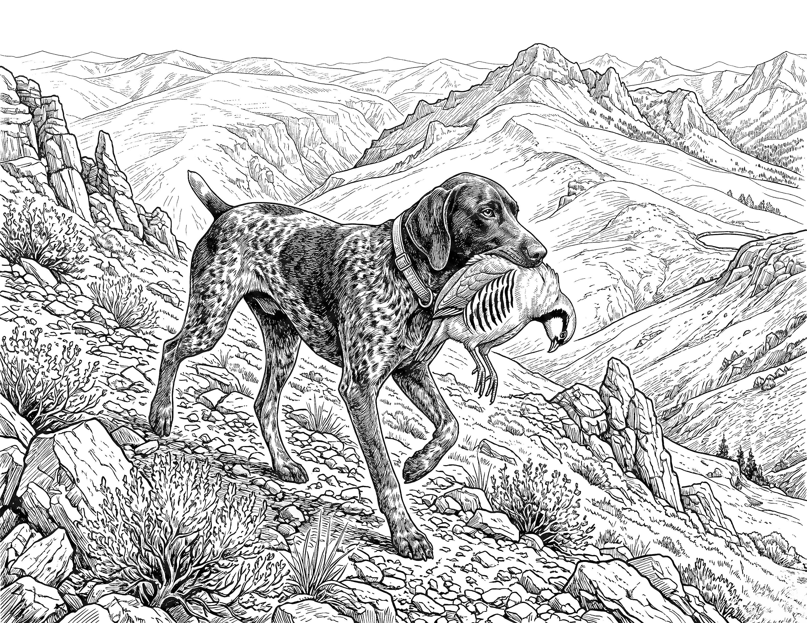 Hunting Dog & Chukar Single Coloring Page Instant Digital Download