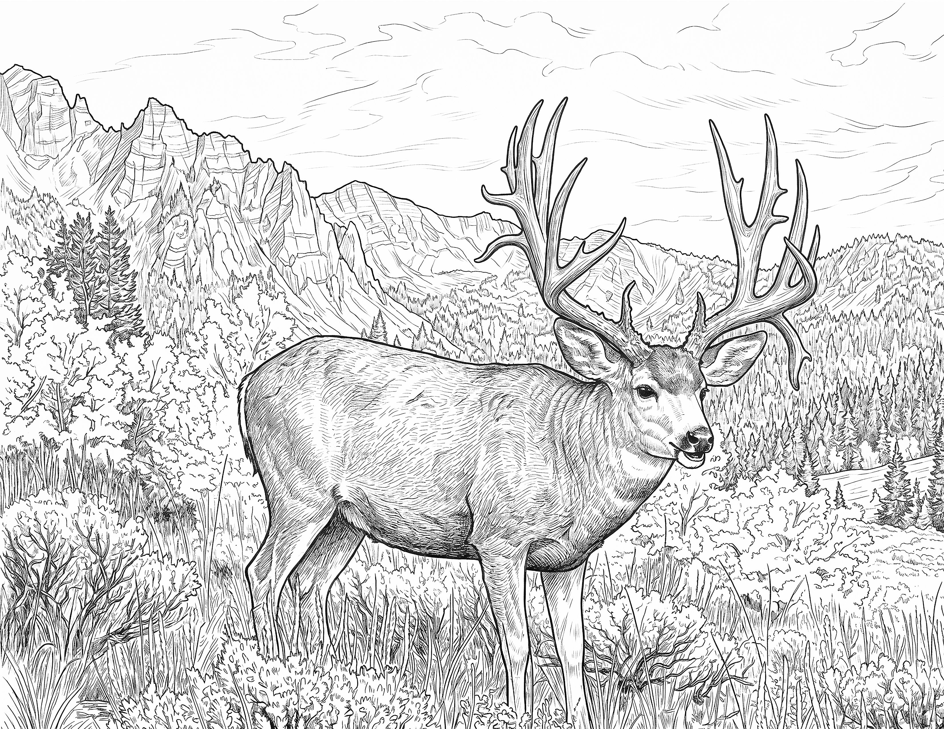 Mule Deer Single Coloring Page Instant Digital Download