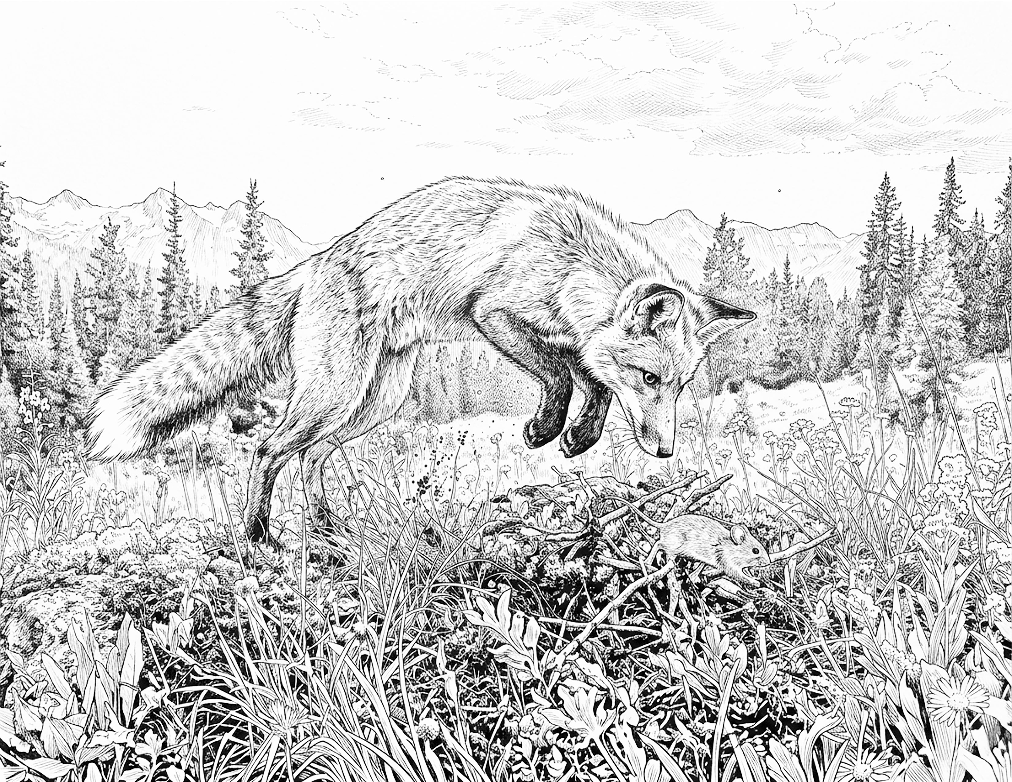 Fox Single Coloring Page Instant Digital Download
