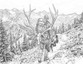Elk Hunting Single Coloring Page Instant Digital Download