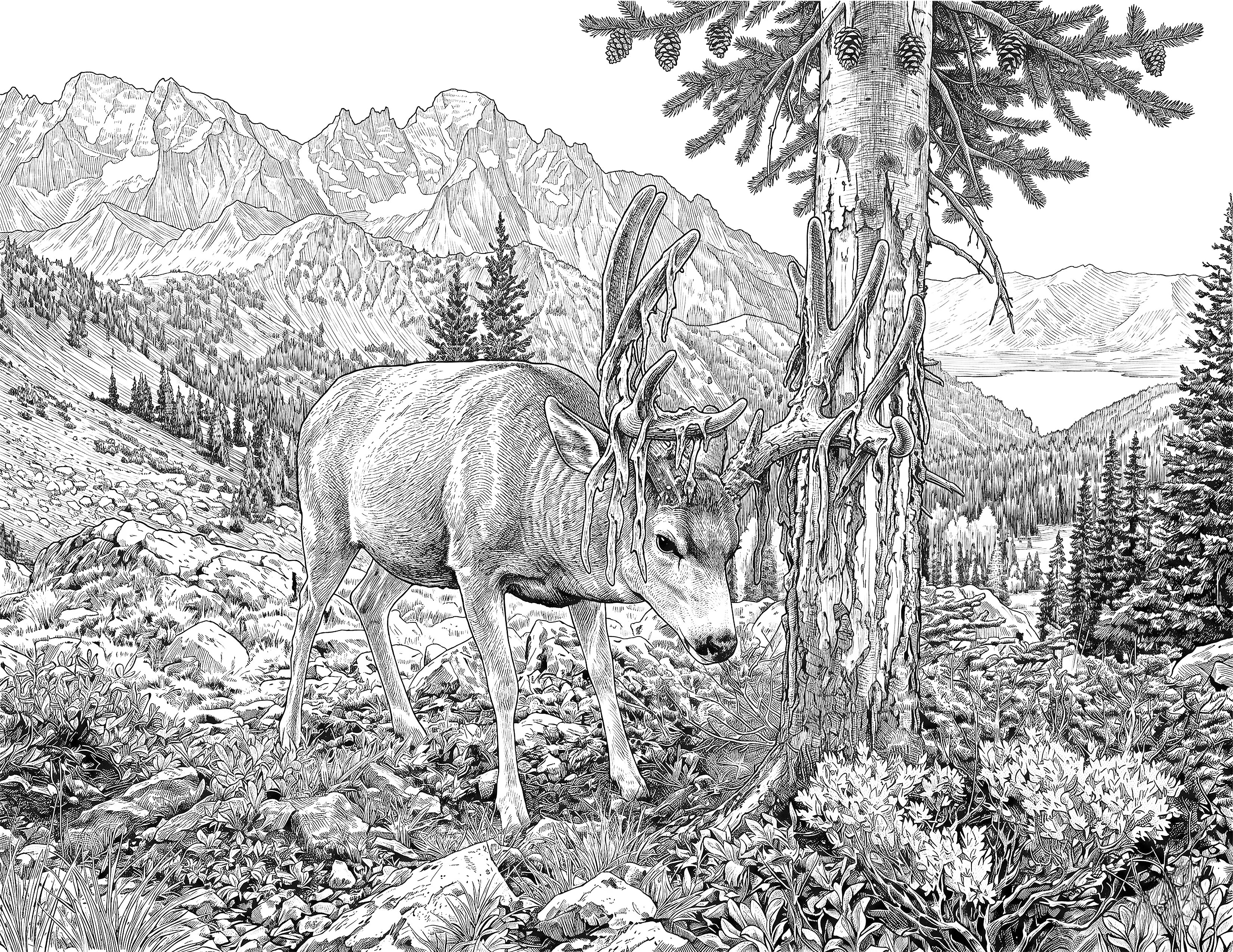 Mule Deer Single Coloring Page Instant Digital Download