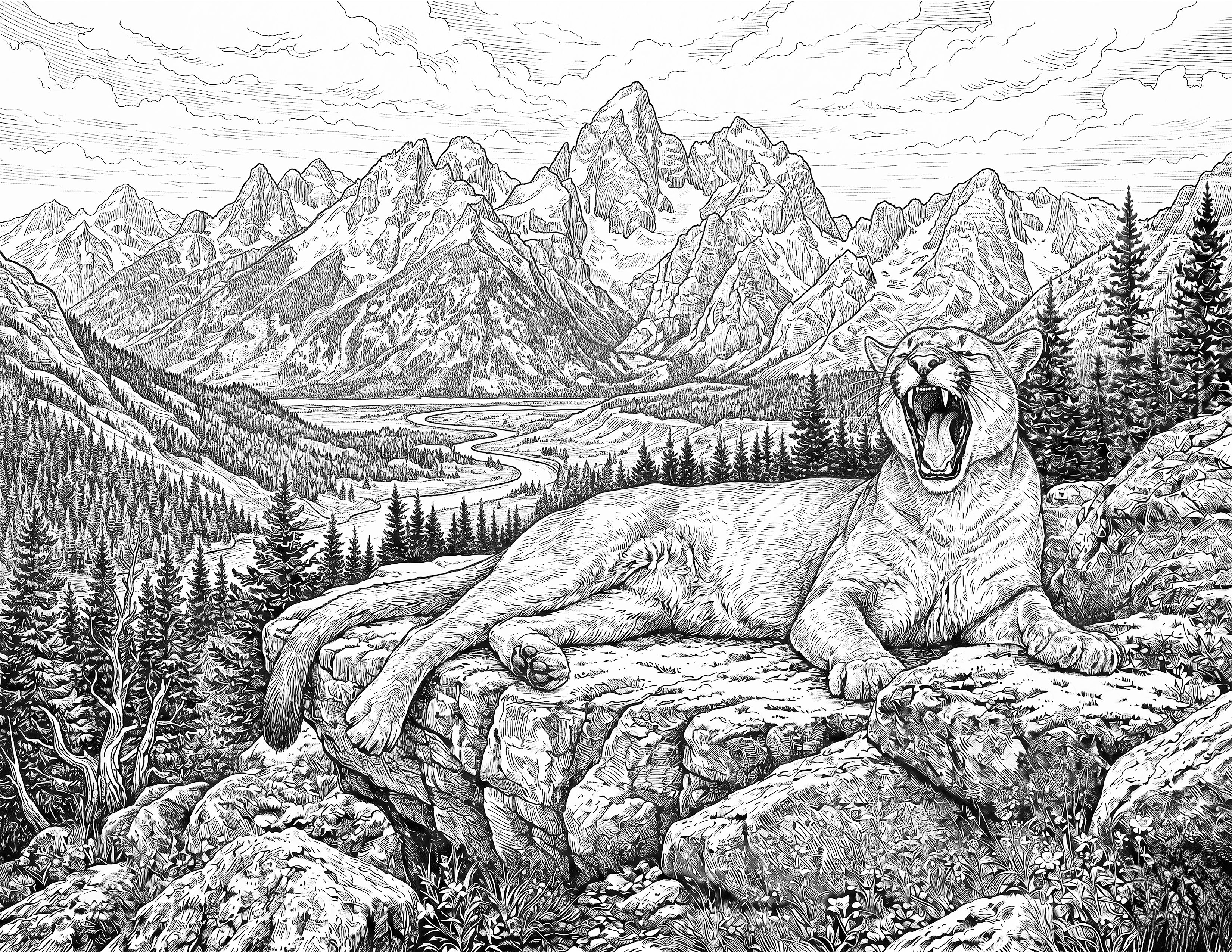 Mountain Lion Single Coloring Page Instant Digital Download