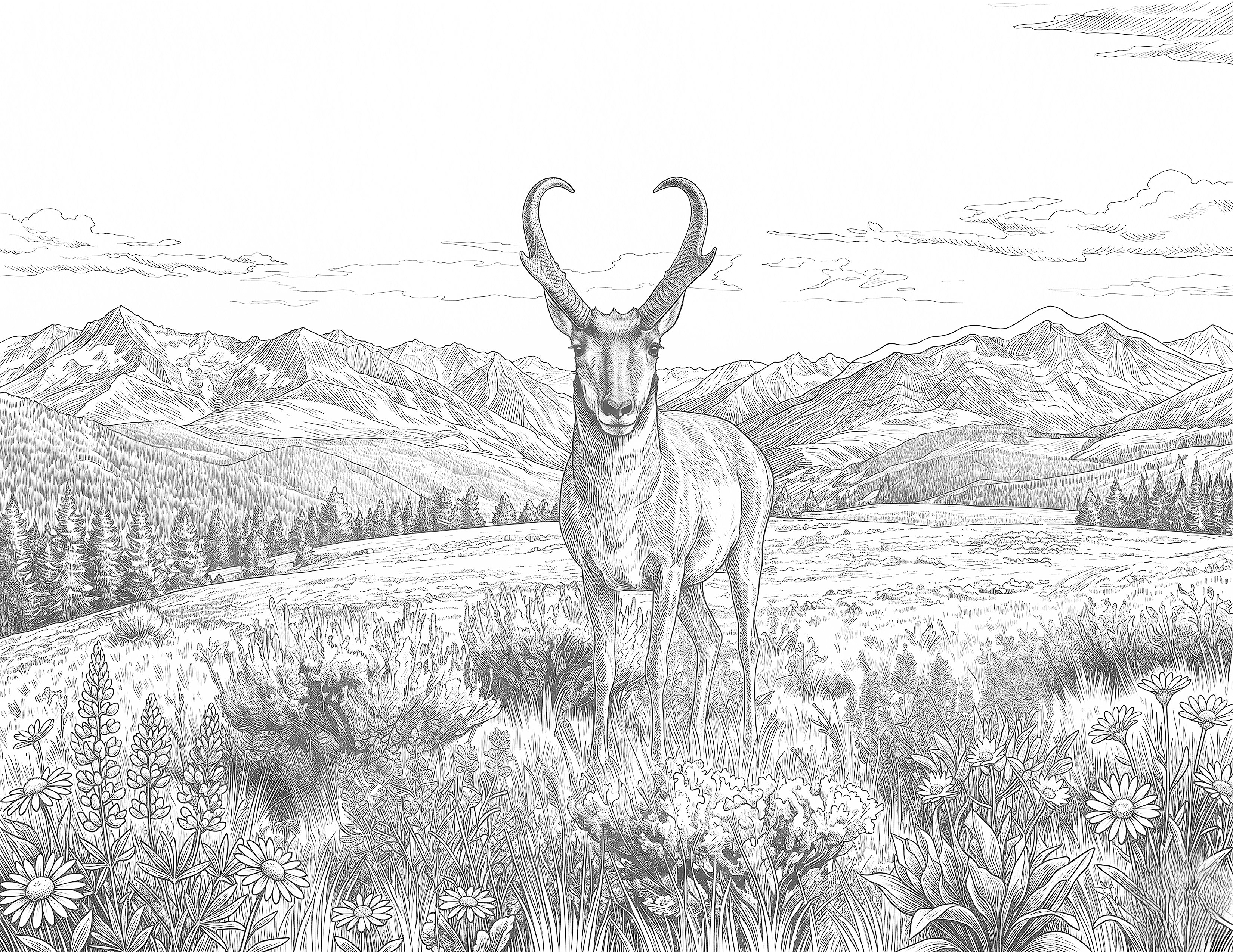 Pronghorn Antelope Single Coloring Page Instant Digital Download