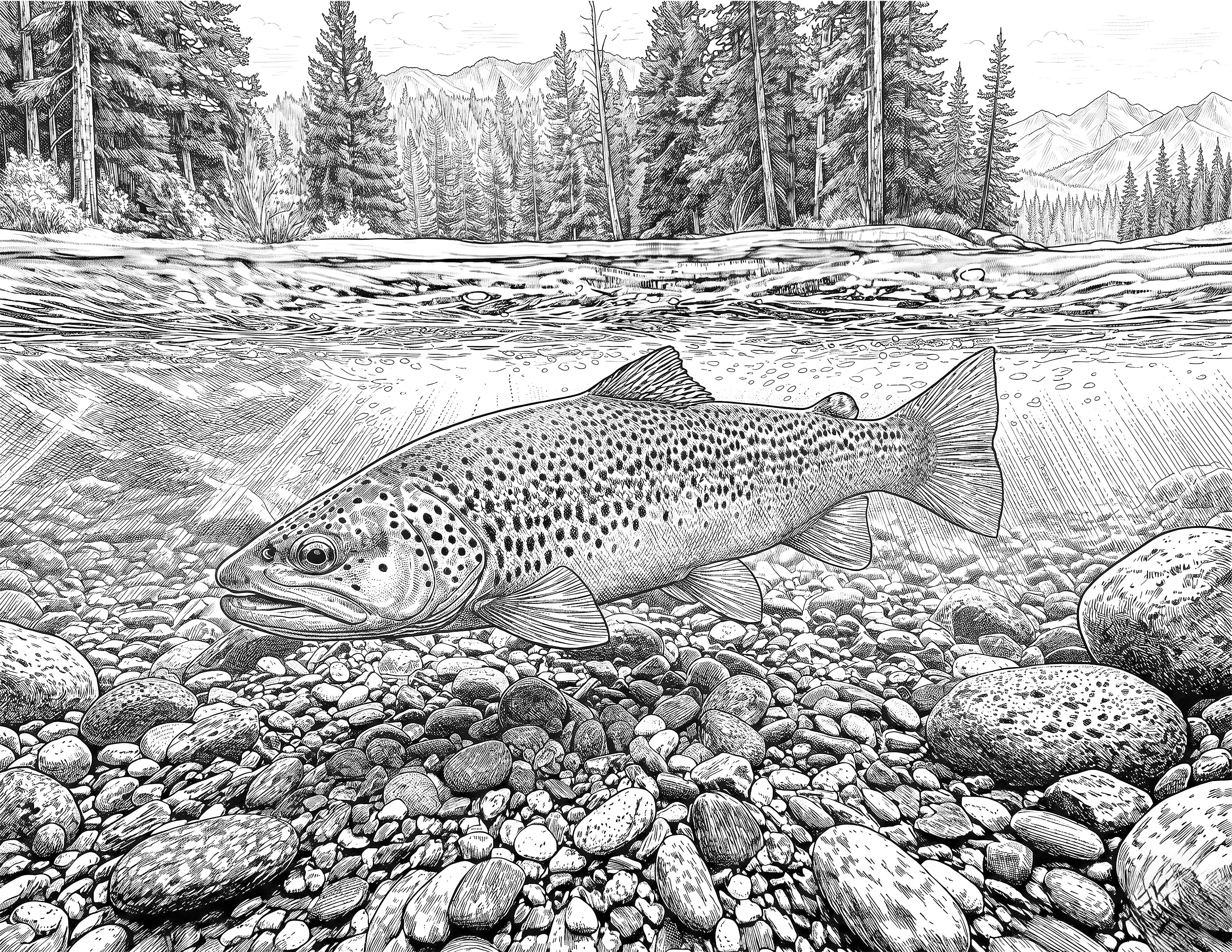 Trout Single Coloring Page Instant Digital Download
