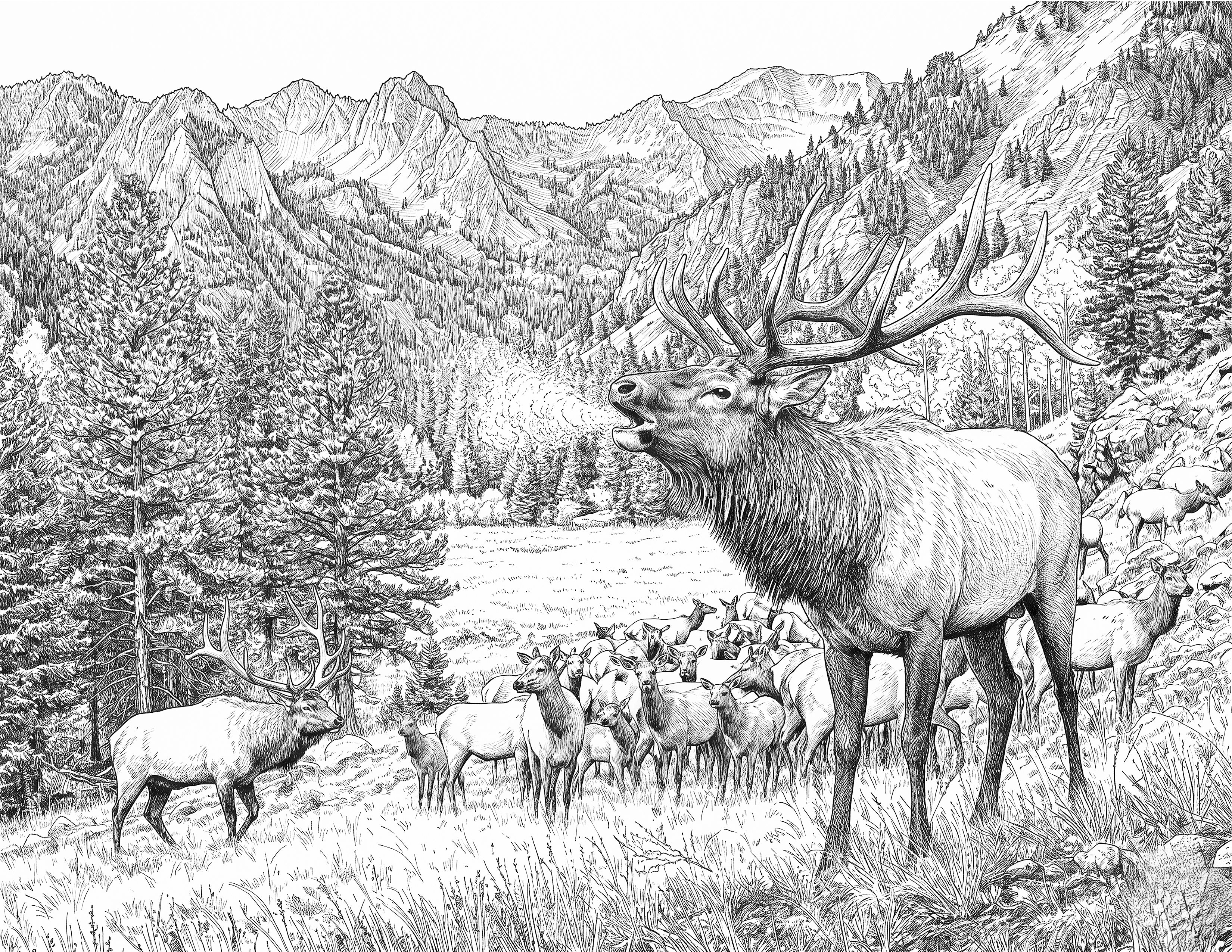 Bull Elk Single Coloring Page Instant Digital Download