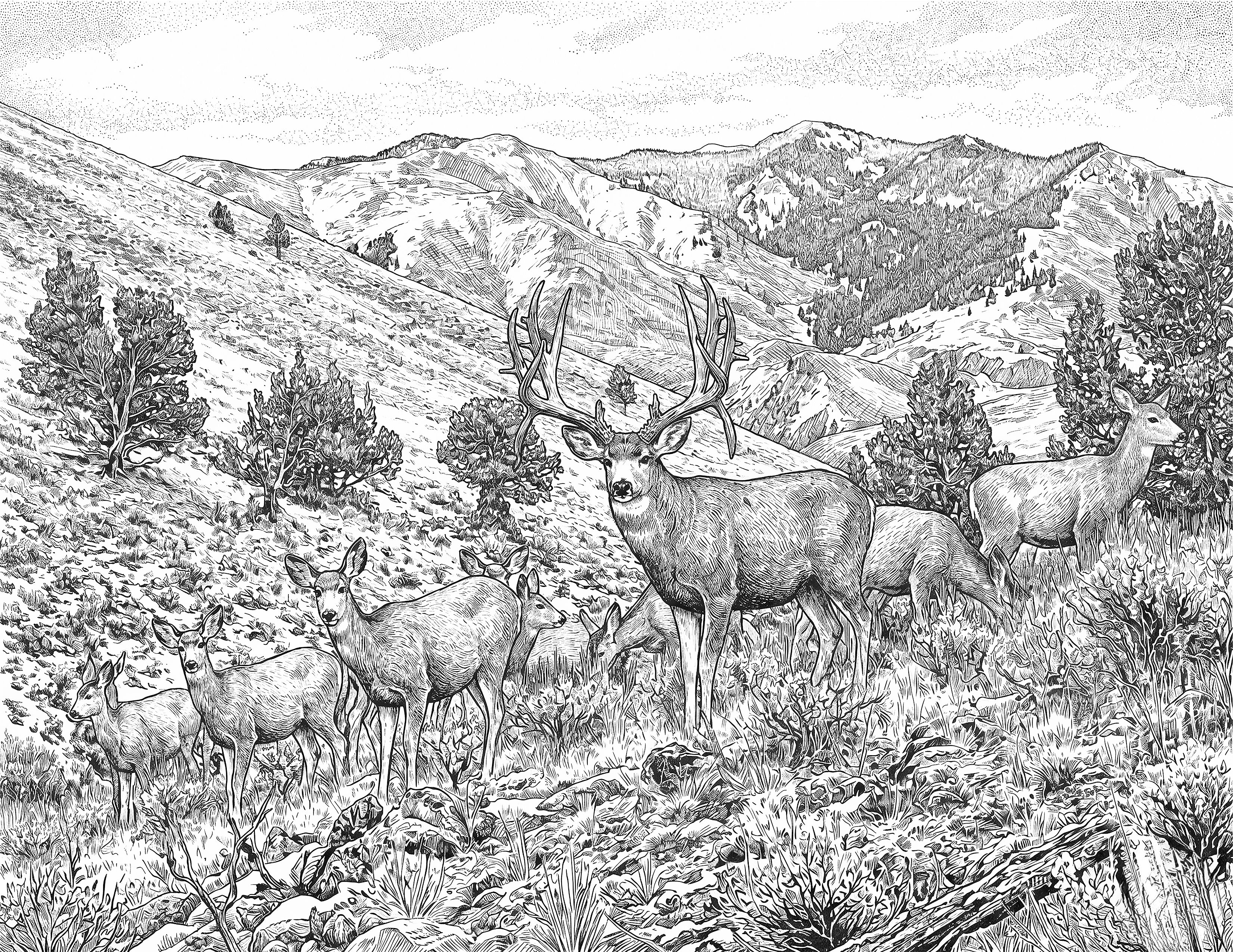Mule Deer Single Coloring Page Instant Digital Download