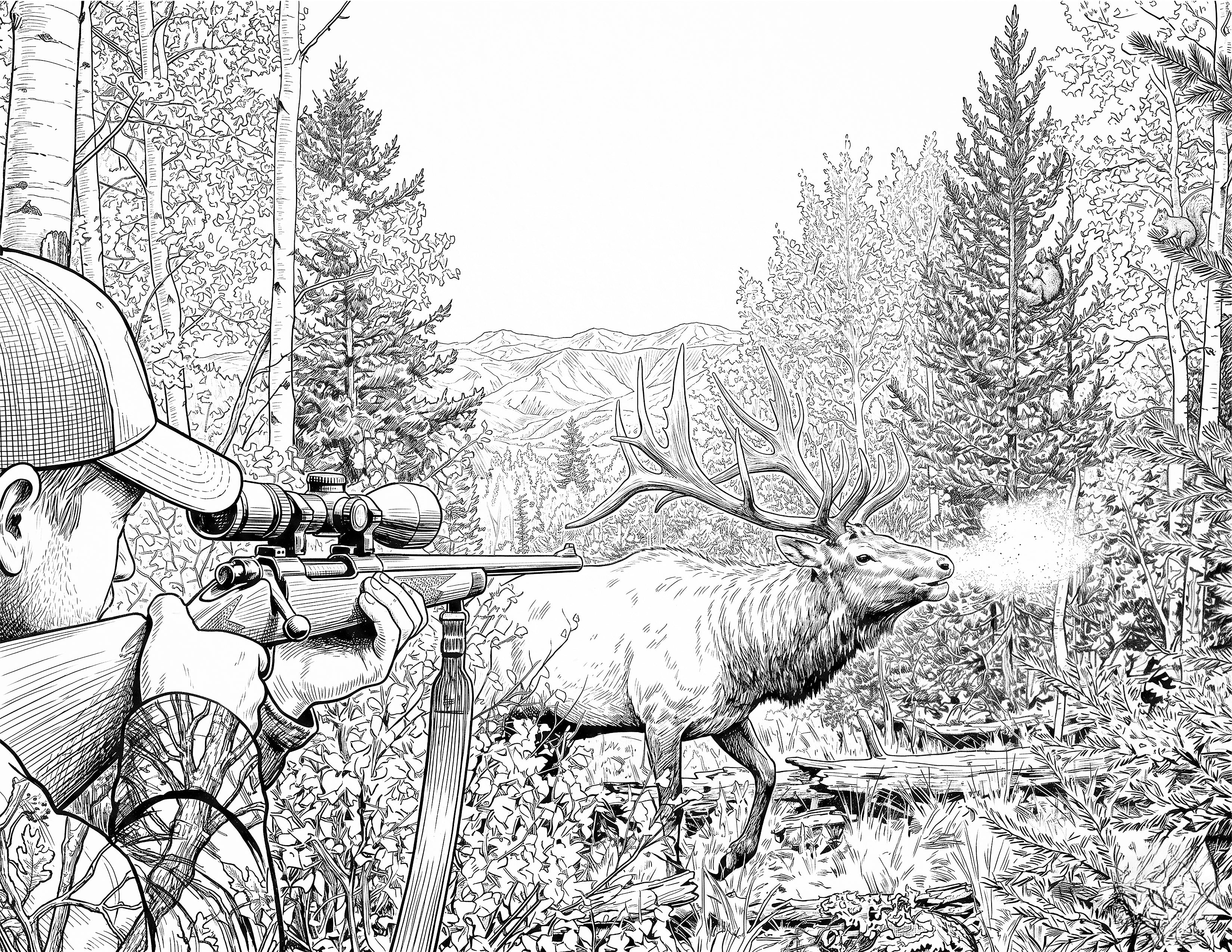 Elk Hunting Single Coloring Page Instant Digital Download