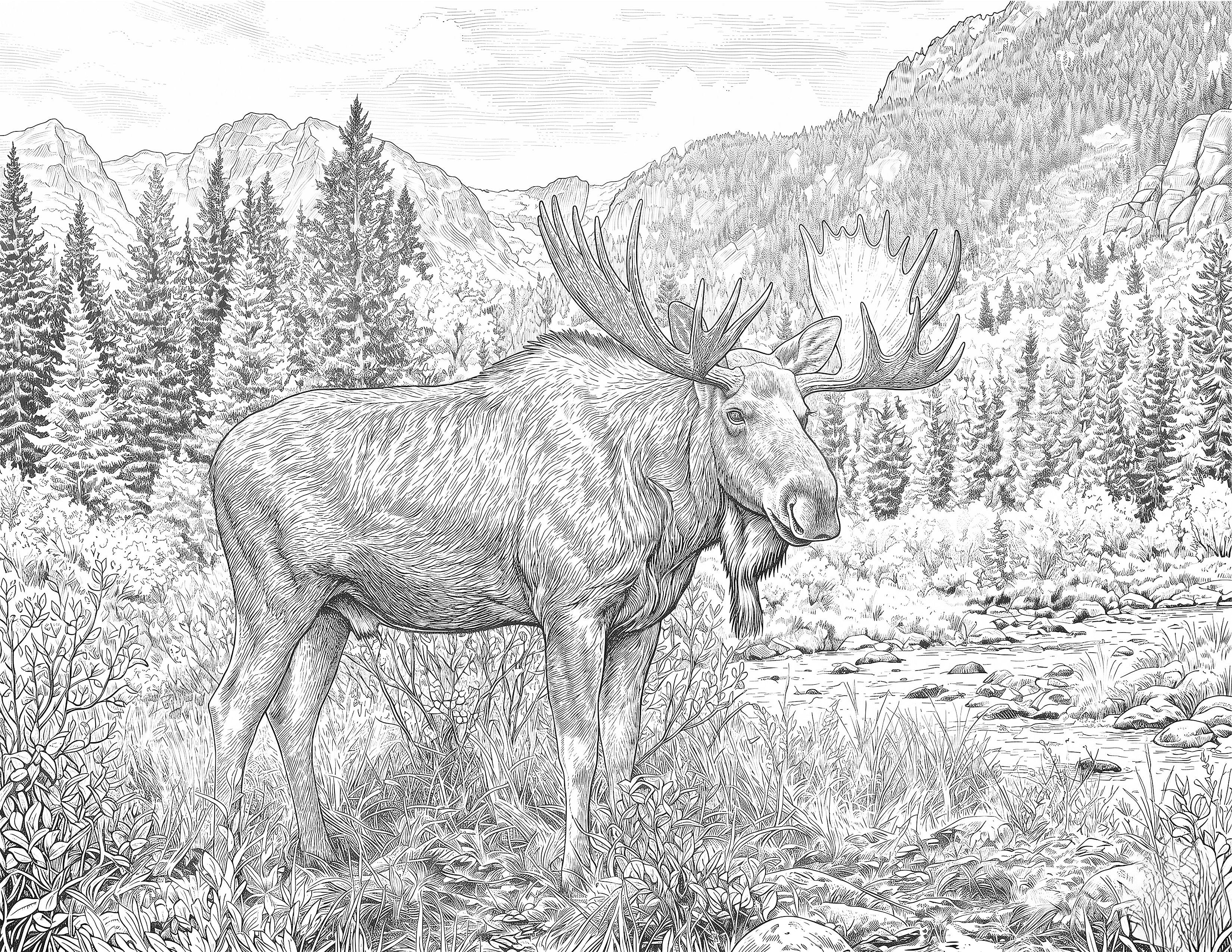 Bull Moose Single Coloring Page Instant Digital Download