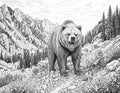 Grizzly Bear Single Coloring Page Instant Digital Download