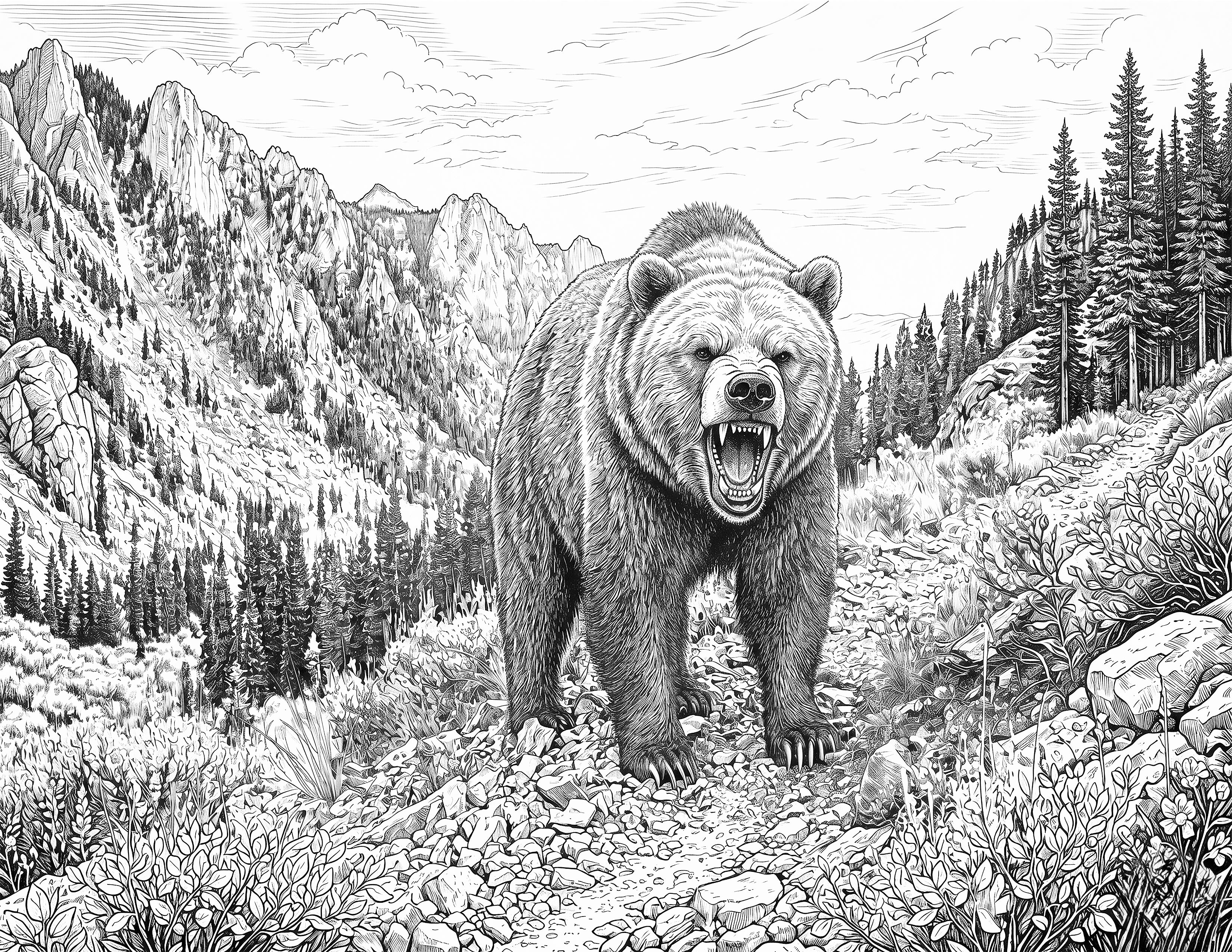 Grizzly Bear Single Coloring Page Instant Digital Download