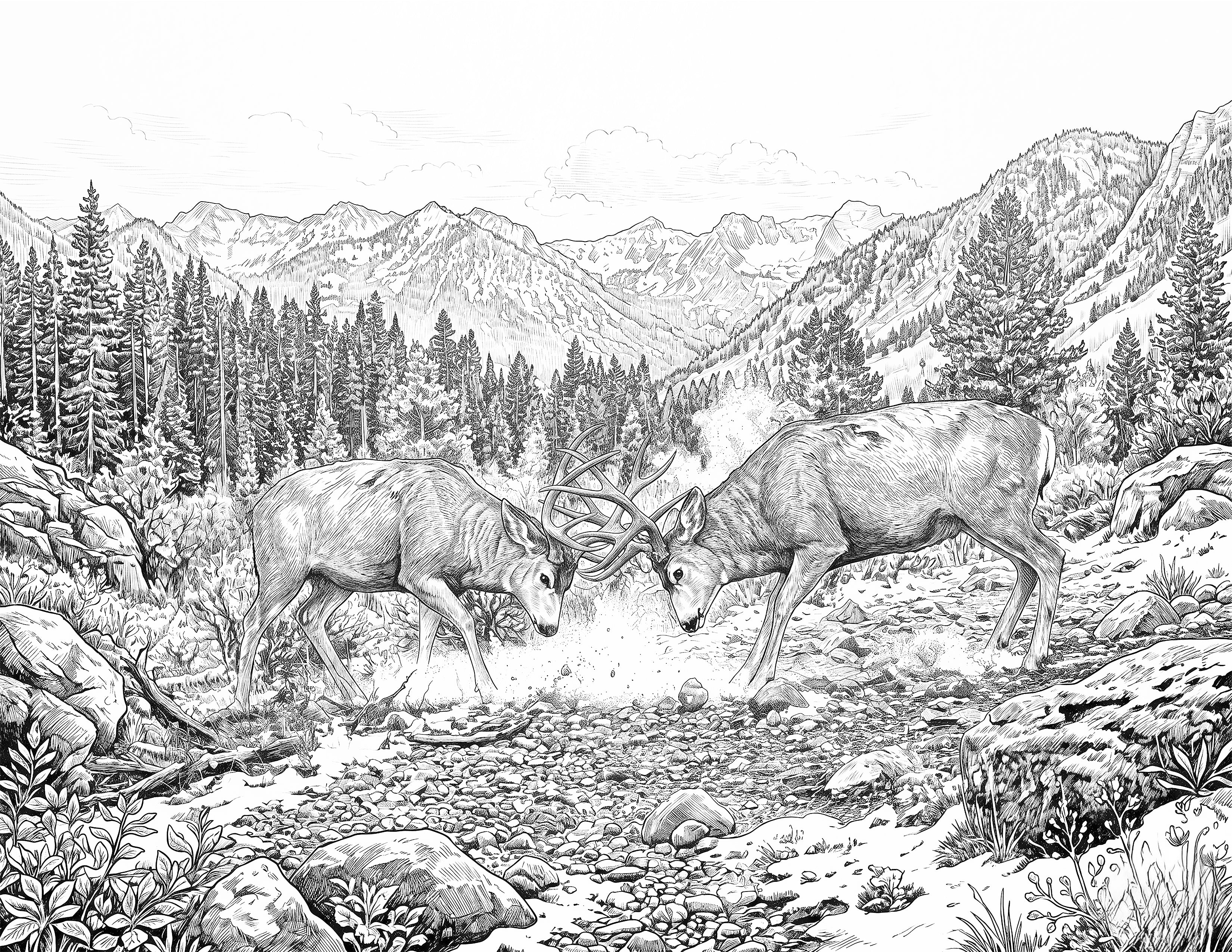 Mule Deer Single Coloring Page Instant Digital Download