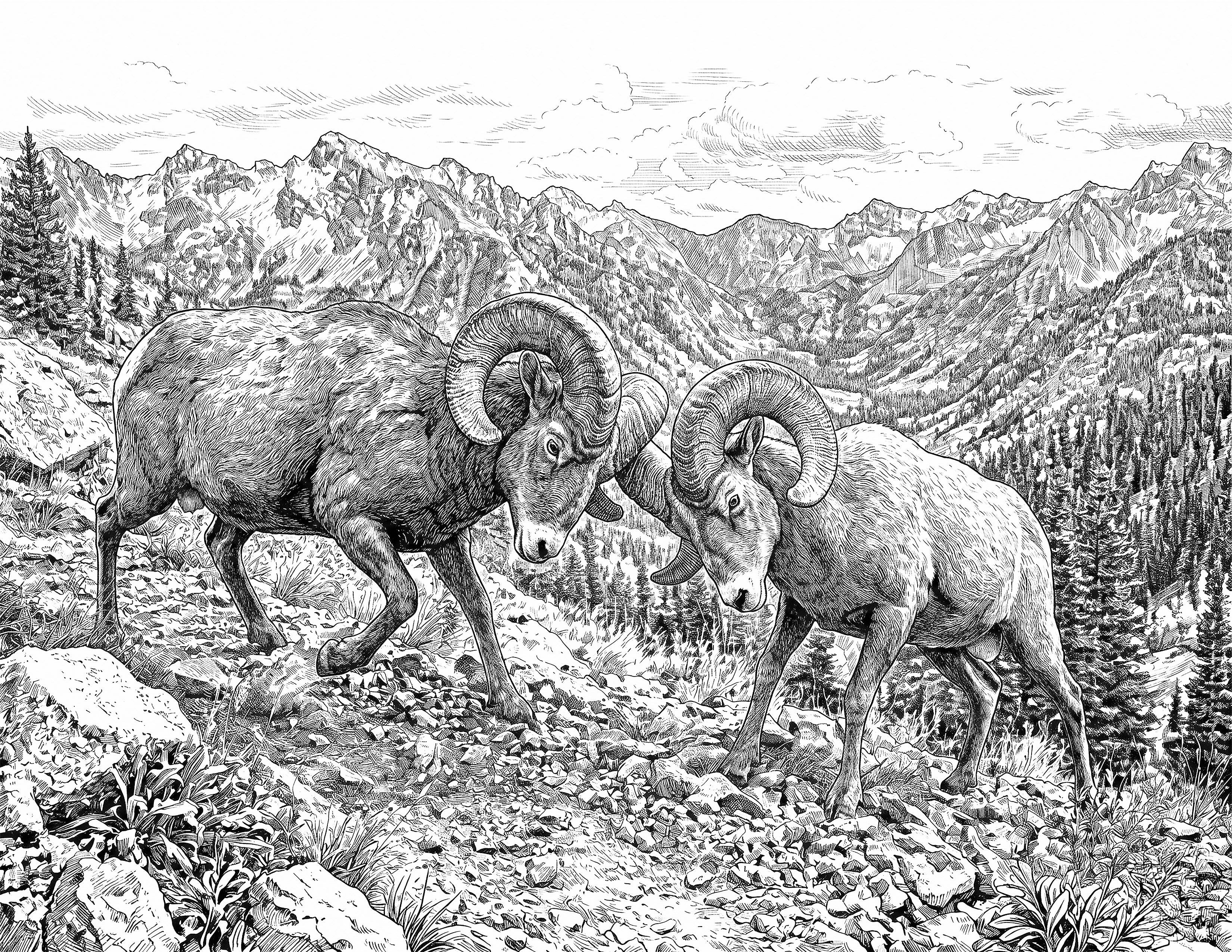 Bighorn Sheep Single Coloring Page Instant Digital Download