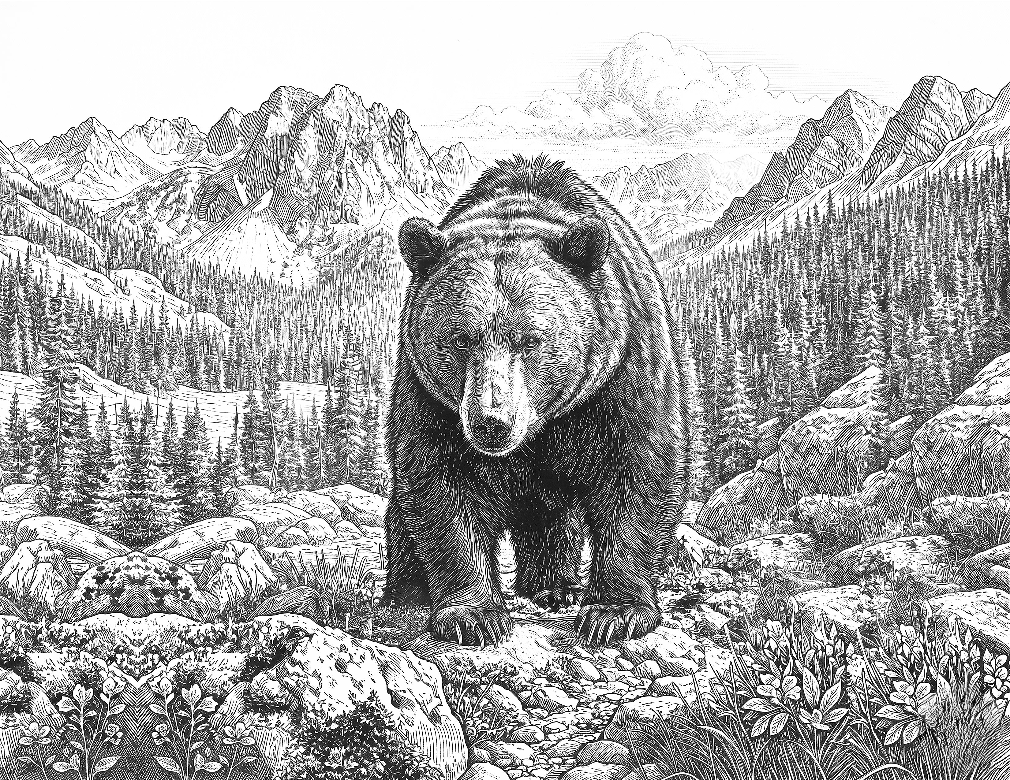 Black Bear Single Coloring Page Instant Digital Download