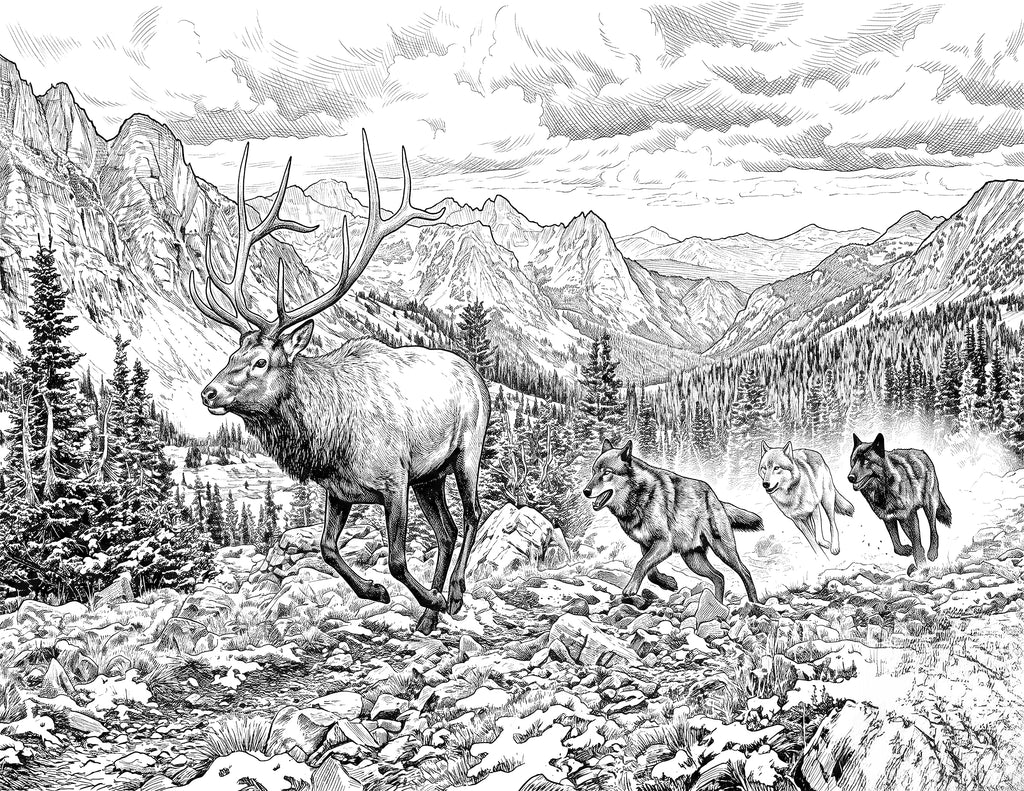 High Country Pursuit Coloring Book: Instant Digital Download